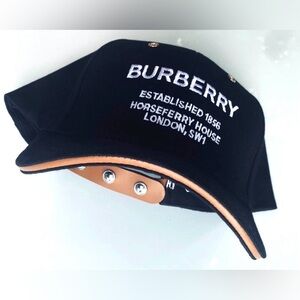 BURBERRY Horseferry Logo Baseball Cap Hat Black Made in Italy Like New